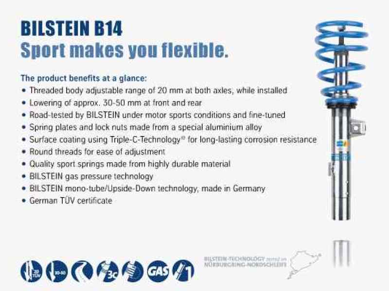 Bilstein B14 (PSS) Front & Rear Performance Sus System 2015 VW Golf w/ 50mm Outside Dia Strut