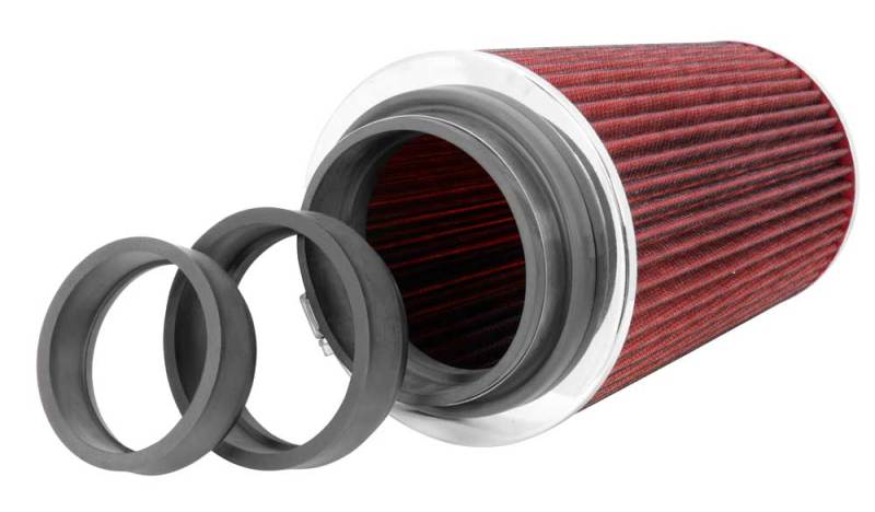 K&N Universal Air Filter Chrome Round Tapered Red - 4in Flange ID x 1.125in Flange Length x 9.5in H