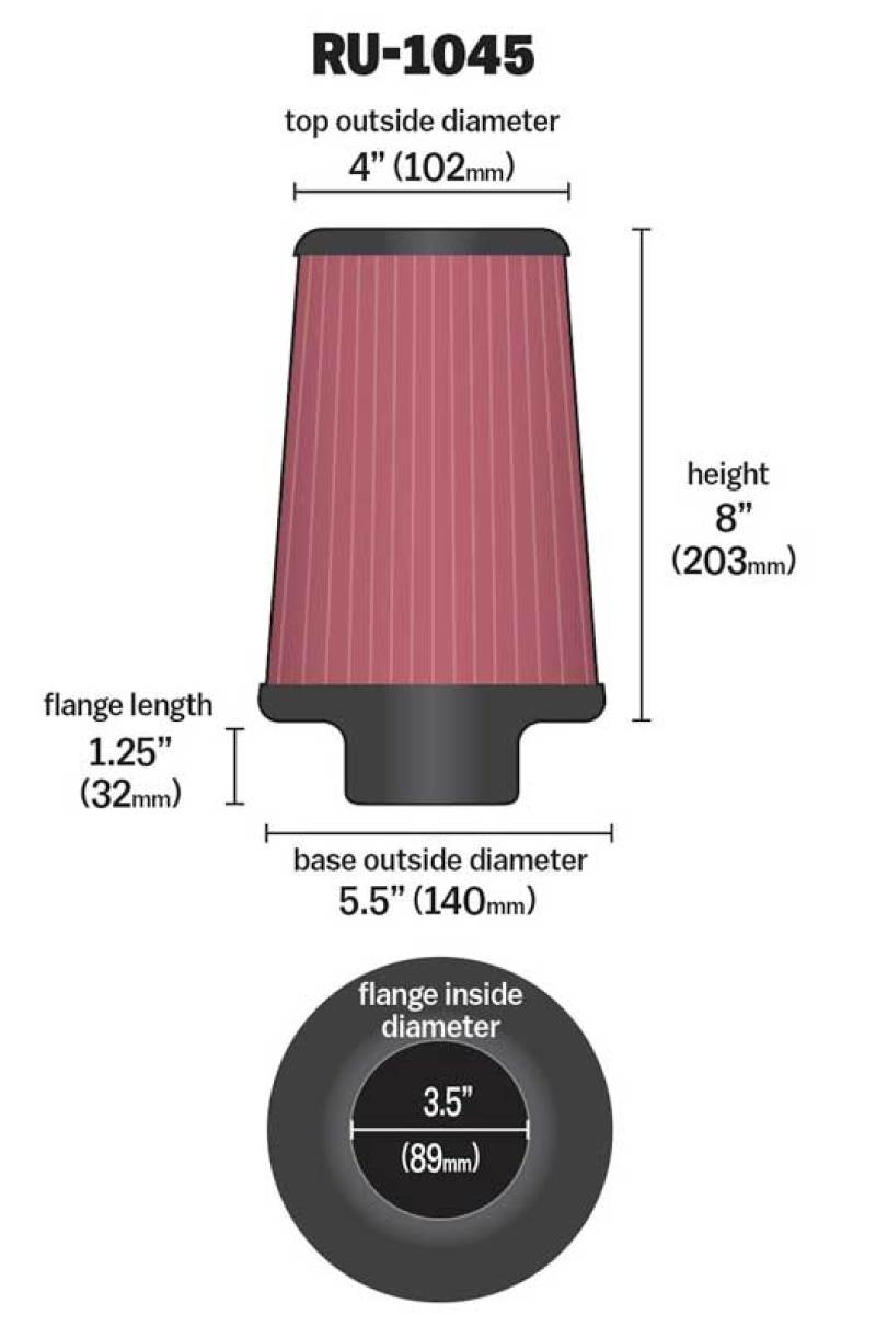 K&N Universal Tapered Filter 3.5in Flange ID x 5.5in Base OD x 4in Top OD x 8in Height